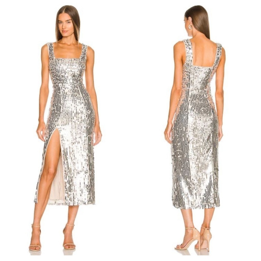 Show Me Your Mumu Eden Midi Dress in Platinum Party Sequins New with Tags!